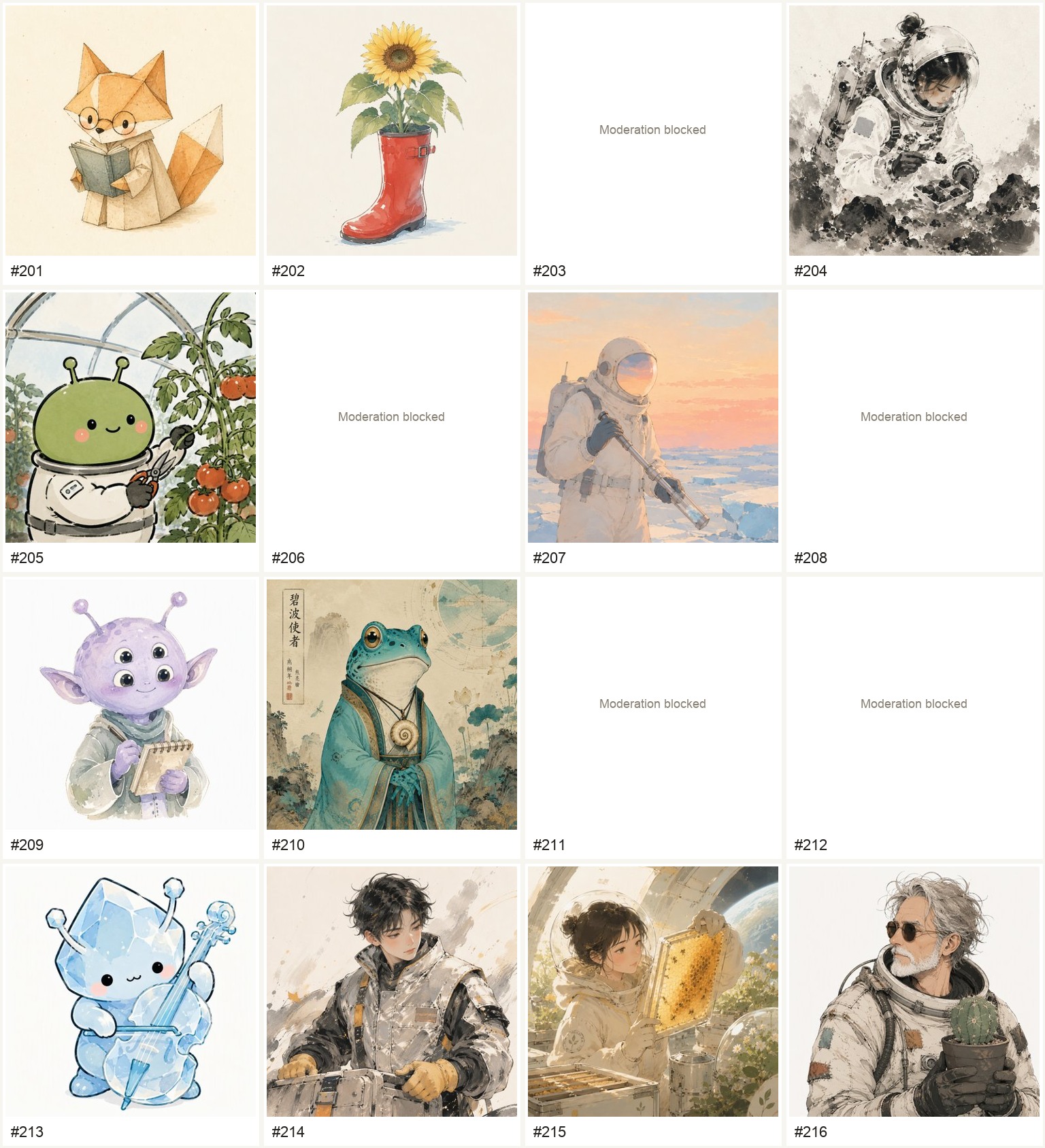Character styles 201 to 216