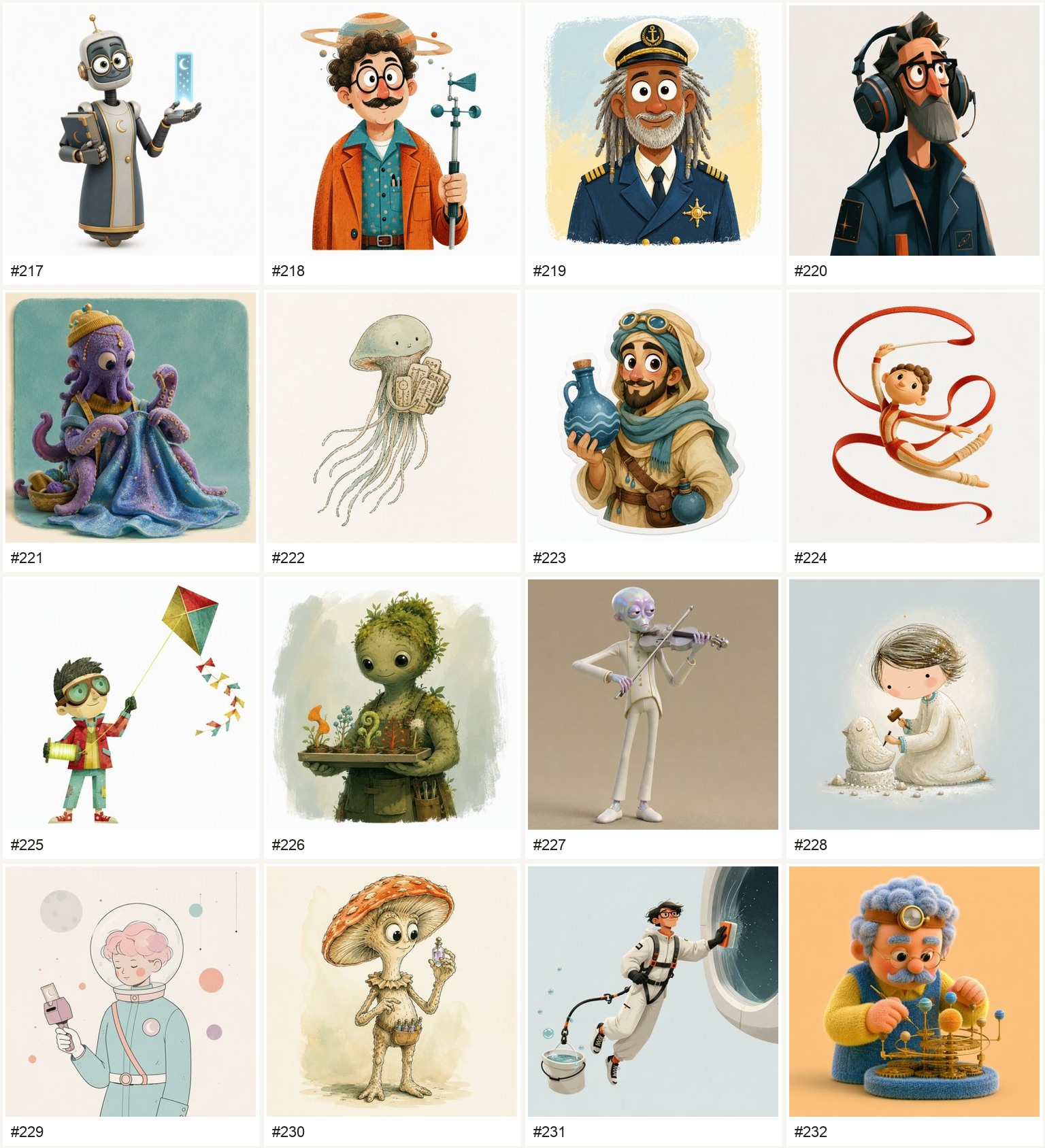 Character styles 217 to 232