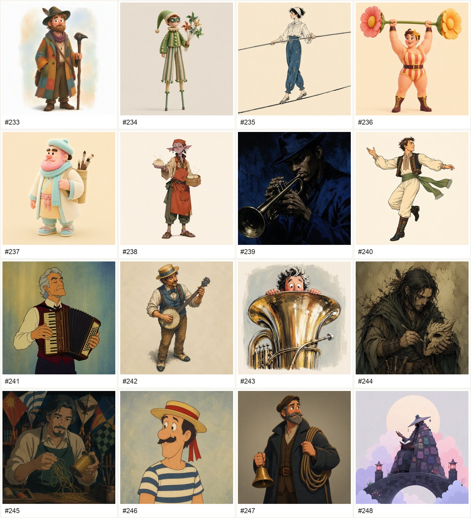 Character styles 233 to 248