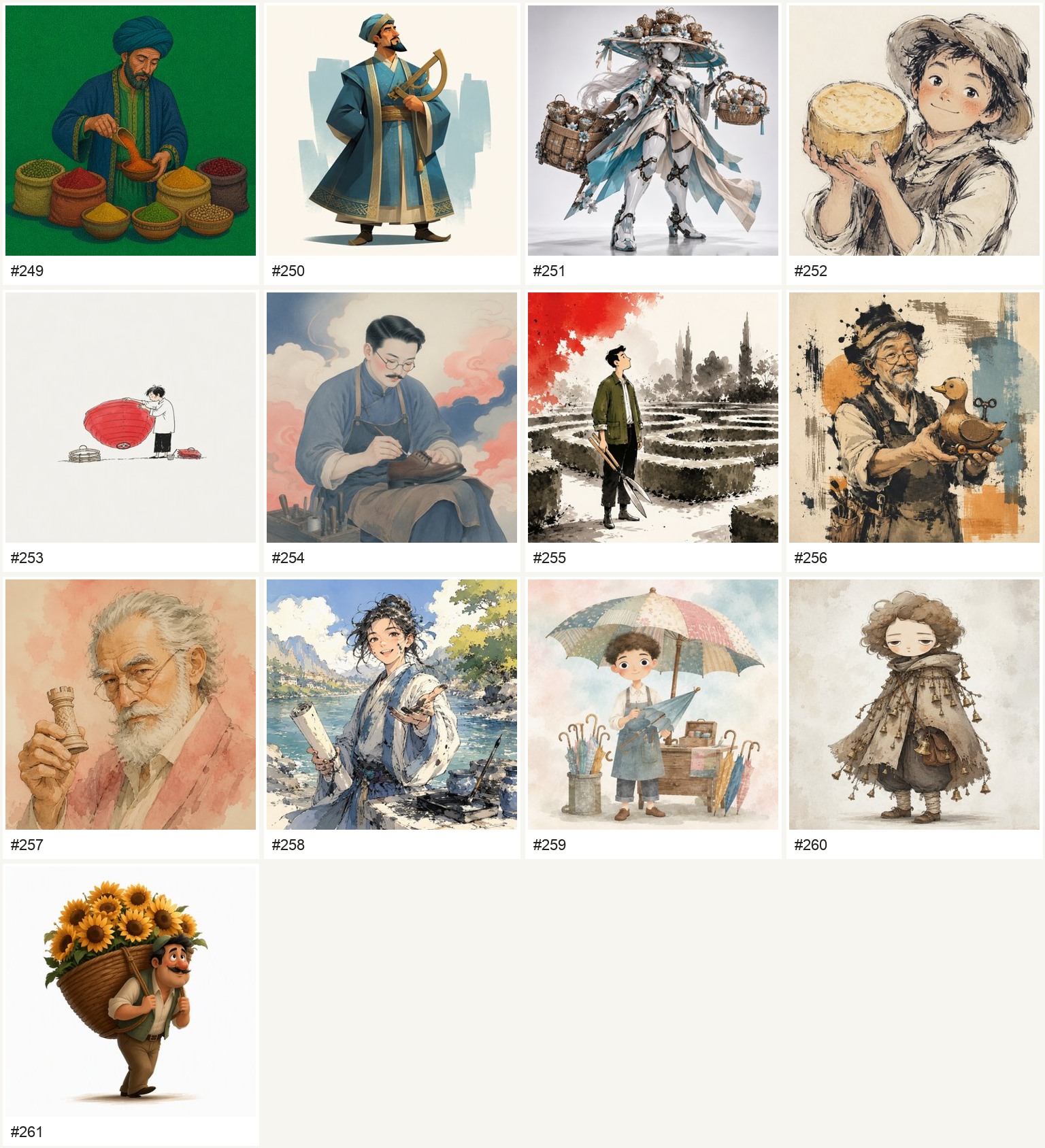 Character styles 249 to 261